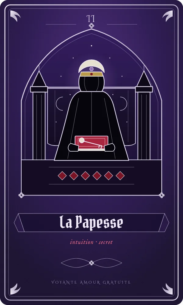 La Papesse, carte du tarot correspondant à l'heure 01h01